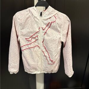 White and Red Speckled Jacket with Logo